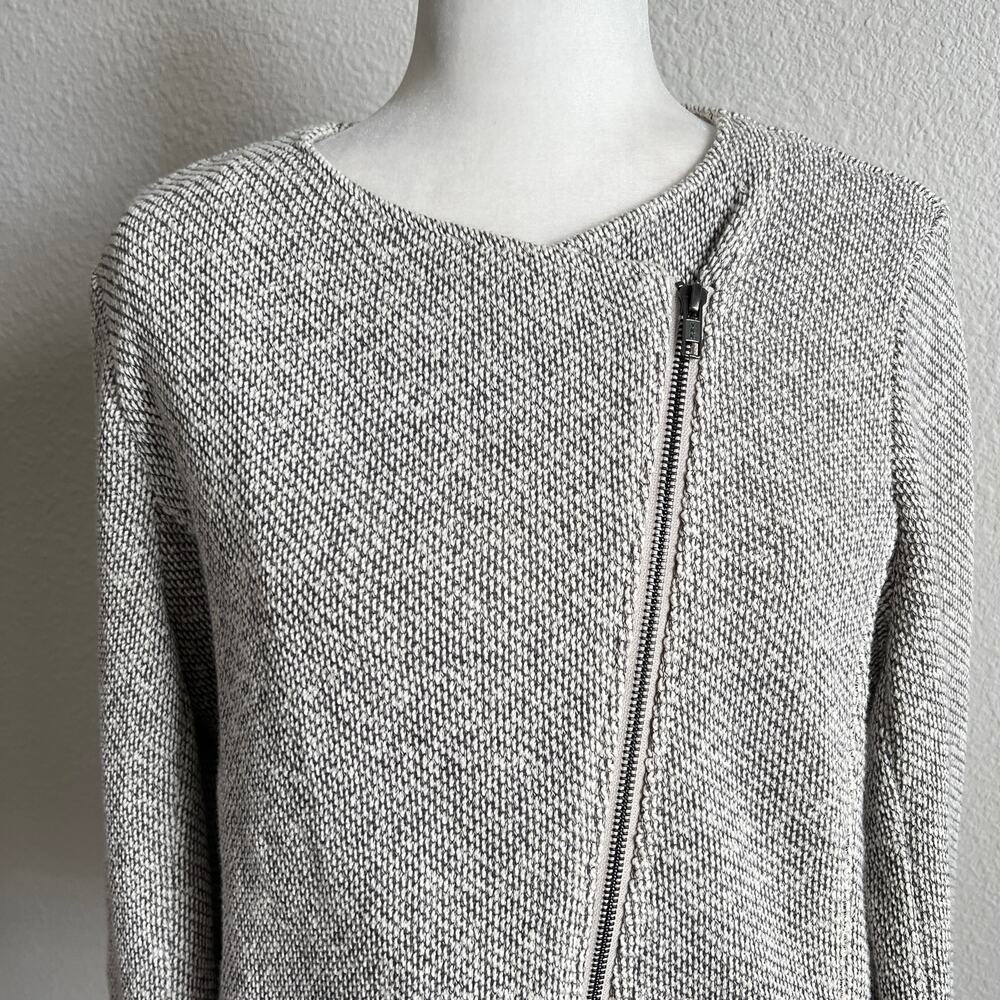 Eileen Fisher Gray Moto Zip Knit Sweater Jacket Women's L Organic Cotton Pockets - Picture 2 of 8